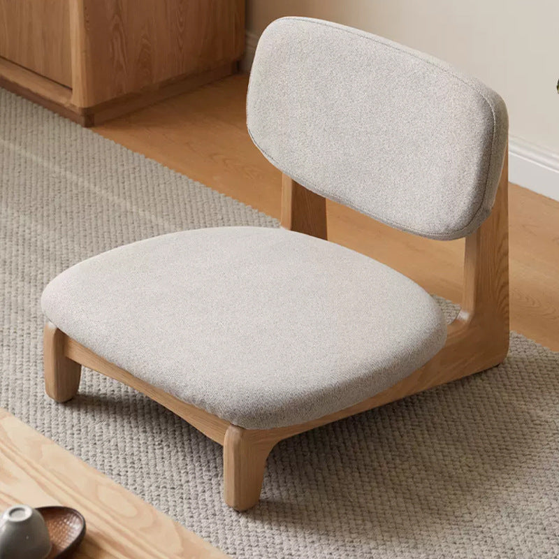 Traditional Japanese Rectangular Solid Wood Cotton-Linen Low Stool Backrest Armless For Living Room