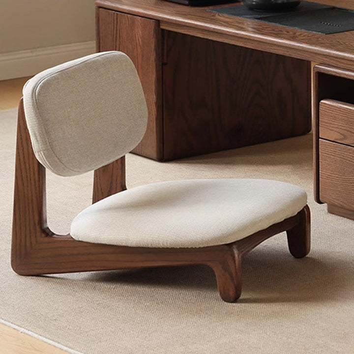 Traditional Japanese Rectangular Solid Wood Cotton-Linen Low Stool Backrest Armless For Living Room