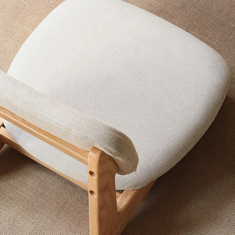 Traditional Japanese Rectangular Solid Wood Cotton-Linen Low Stool Backrest Armless For Living Room