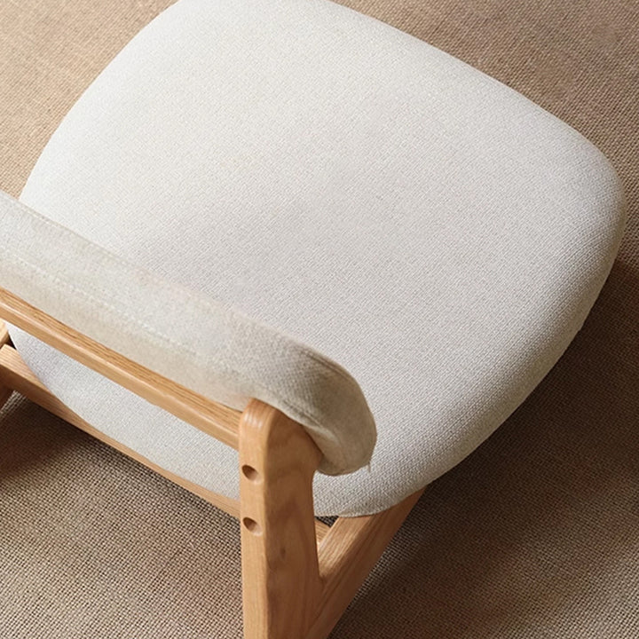 Traditional Japanese Rectangular Solid Wood Cotton-Linen Low Stool Backrest Armless For Living Room