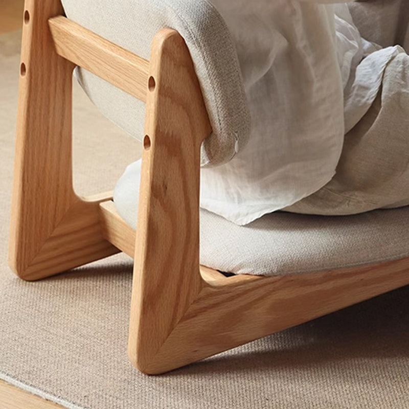 Traditional Japanese Rectangular Solid Wood Cotton-Linen Low Stool Backrest Armless For Living Room