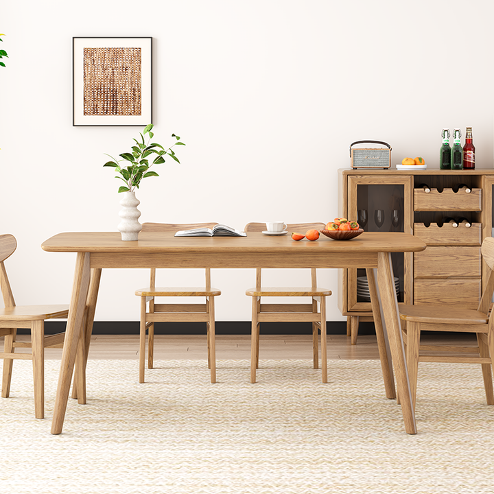 Silla de comedor de madera de fresno norteamericano nórdico contemporáneo - Sillas con respaldo rectangular elíptico para comedor y cocina 