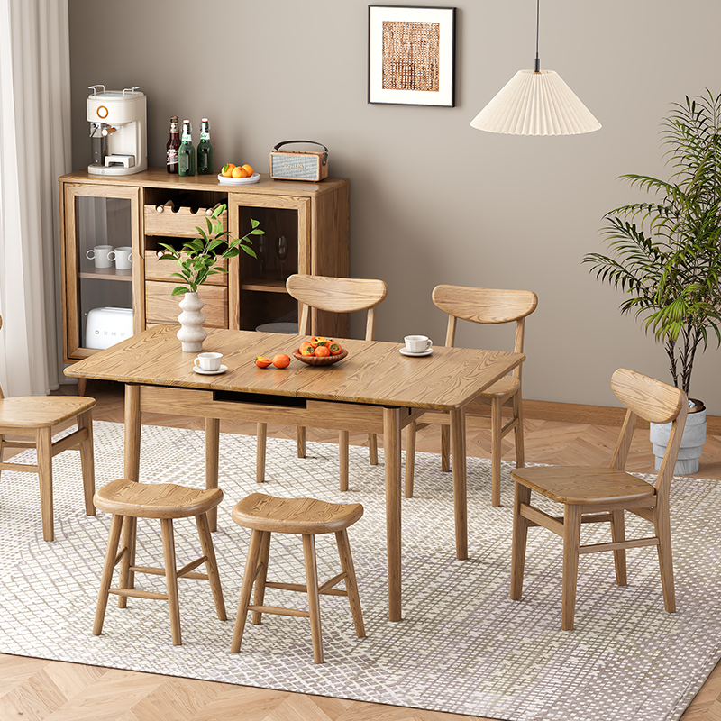 Silla de comedor de madera de fresno norteamericano nórdico contemporáneo - Sillas con respaldo rectangular elíptico para comedor y cocina 