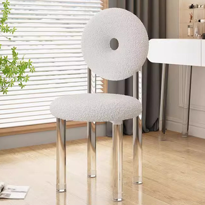 Taburete de tocador acrílico contemporáneo creativo en forma de dona con respaldo sin brazos de terciopelo para dormitorio 