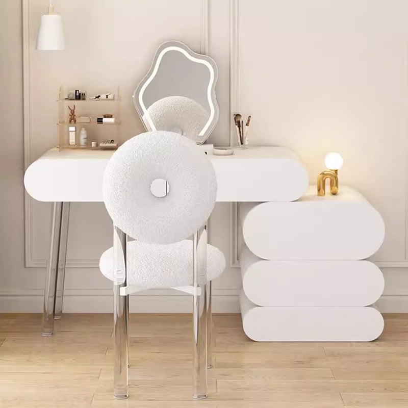 Taburete de tocador acrílico contemporáneo creativo en forma de dona con respaldo sin brazos de terciopelo para dormitorio 