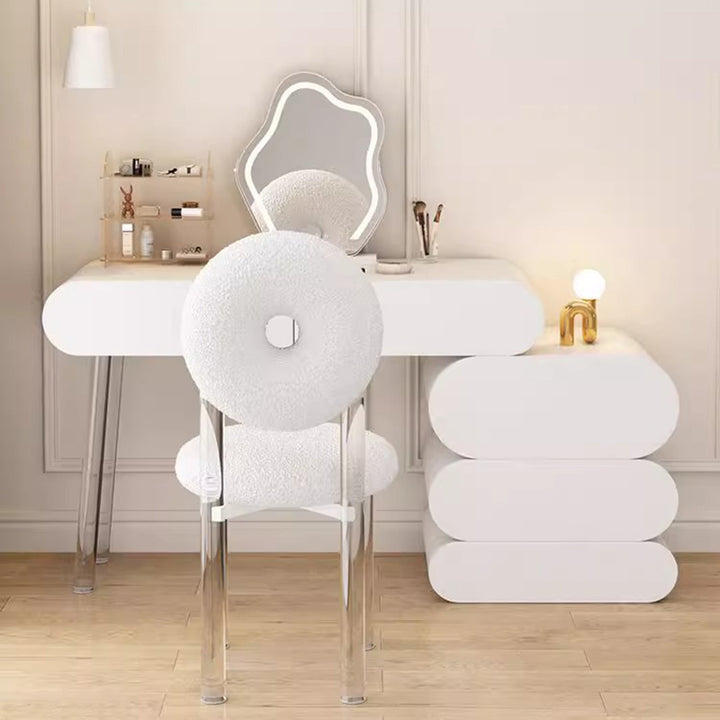 Taburete de tocador acrílico contemporáneo creativo en forma de dona con respaldo sin brazos de terciopelo para dormitorio 