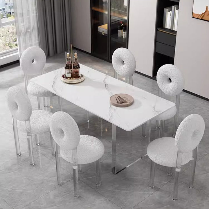 Taburete de tocador acrílico contemporáneo creativo en forma de dona con respaldo sin brazos de terciopelo para dormitorio 