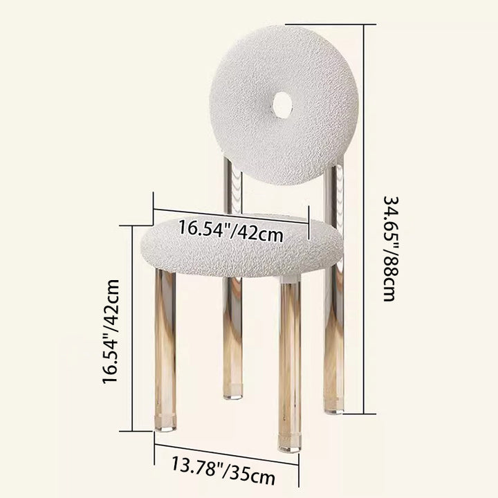 Taburete de tocador acrílico contemporáneo creativo en forma de dona con respaldo sin brazos de terciopelo para dormitorio 