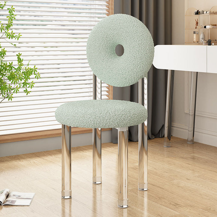 Taburete de tocador acrílico contemporáneo creativo en forma de dona con respaldo sin brazos de terciopelo para dormitorio 