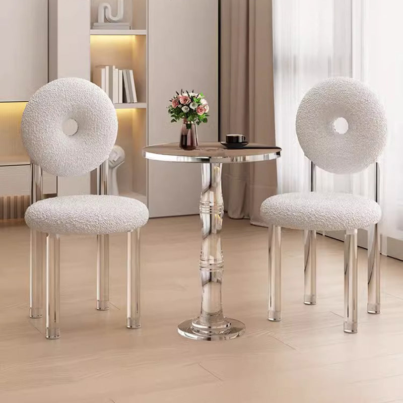 Taburete de tocador acrílico contemporáneo creativo en forma de dona con respaldo sin brazos de terciopelo para dormitorio 
