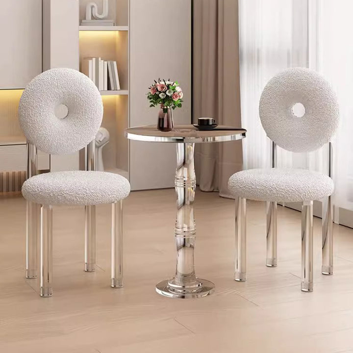 Taburete de tocador acrílico contemporáneo creativo en forma de dona con respaldo sin brazos de terciopelo para dormitorio 