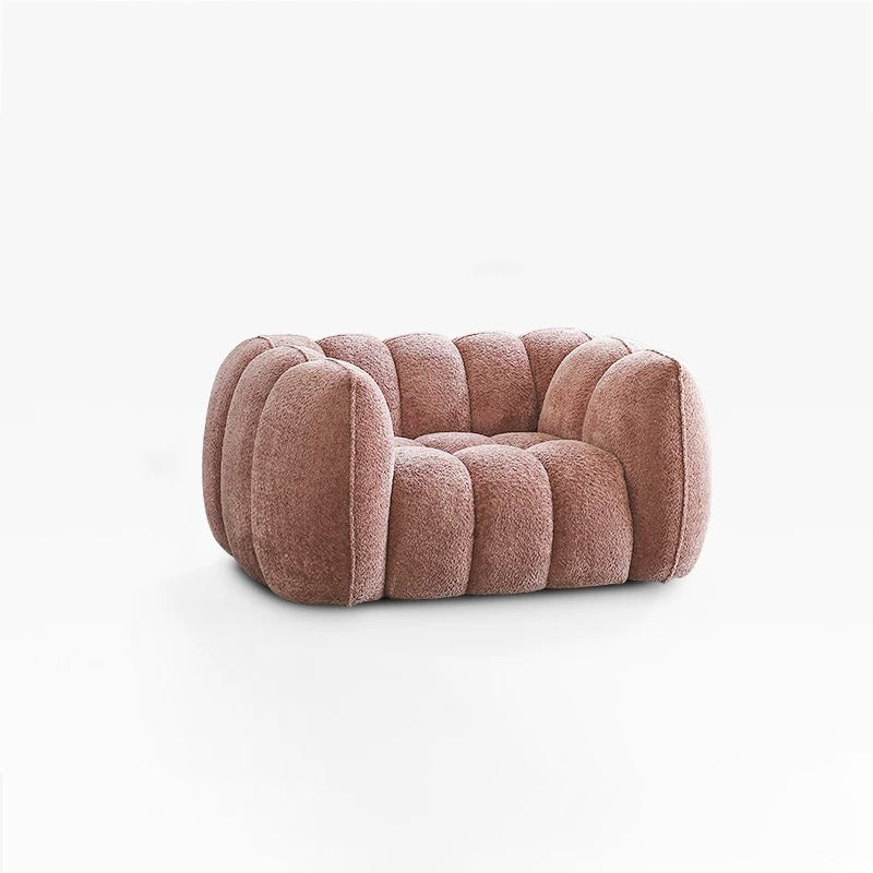 Traditional French Pumpkin-Shaped Alpaca-like Fabric Pine Wood Accent Chair Backrest Armrest For Living Room