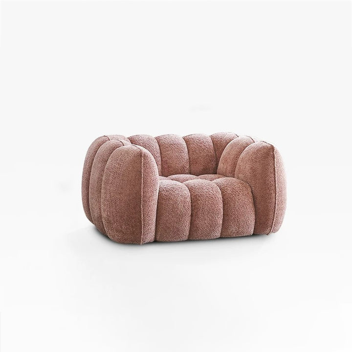 Traditional French Pumpkin-Shaped Alpaca-like Fabric Pine Wood Accent Chair Backrest Armrest For Living Room