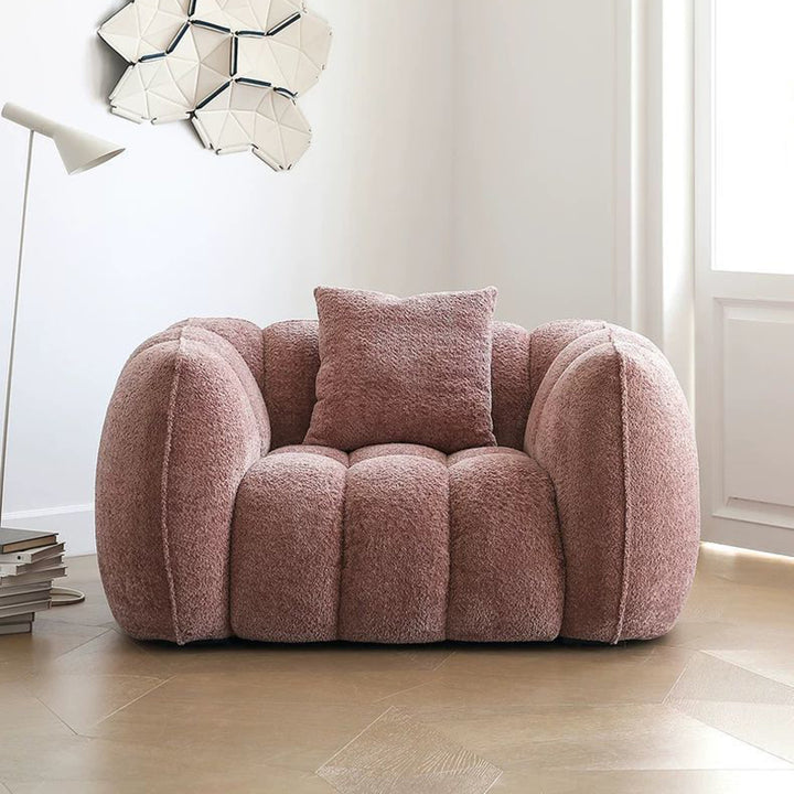 Traditional French Pumpkin-Shaped Alpaca-like Fabric Pine Wood Accent Chair Backrest Armrest For Living Room