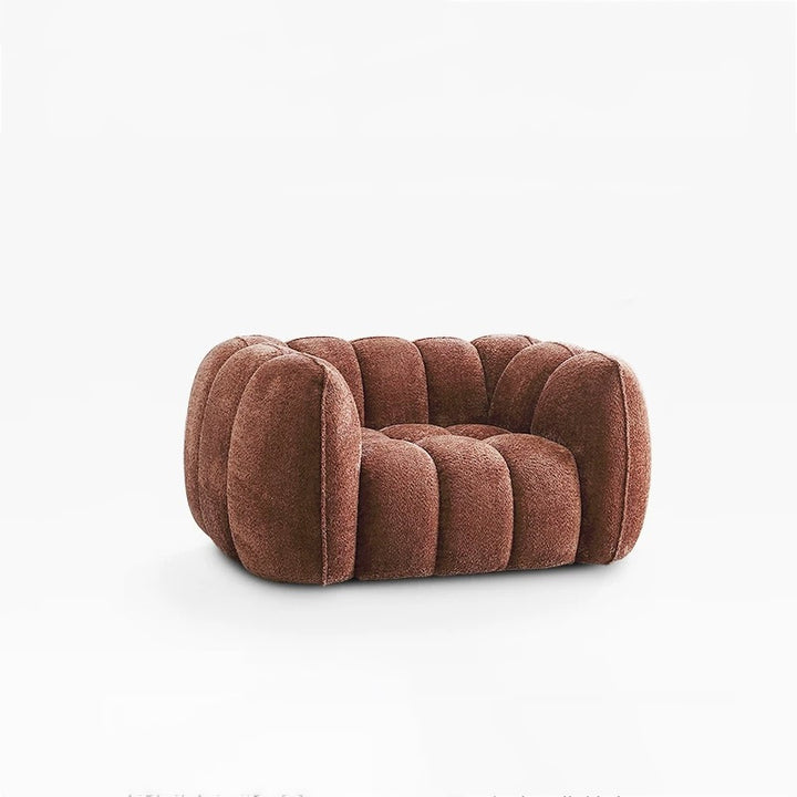 Traditional French Pumpkin-Shaped Alpaca-like Fabric Pine Wood Accent Chair Backrest Armrest For Living Room