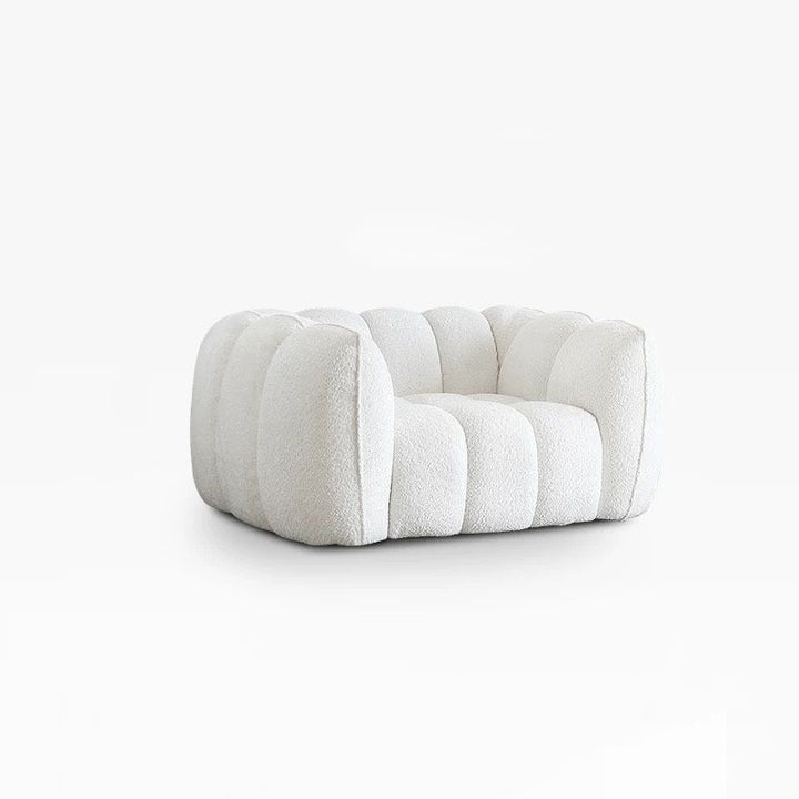 Traditional French Pumpkin-Shaped Alpaca-like Fabric Pine Wood Accent Chair Backrest Armrest For Living Room