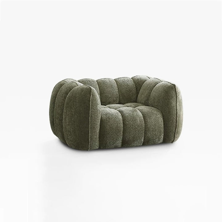 Traditional French Pumpkin-Shaped Alpaca-like Fabric Pine Wood Accent Chair Backrest Armrest For Living Room