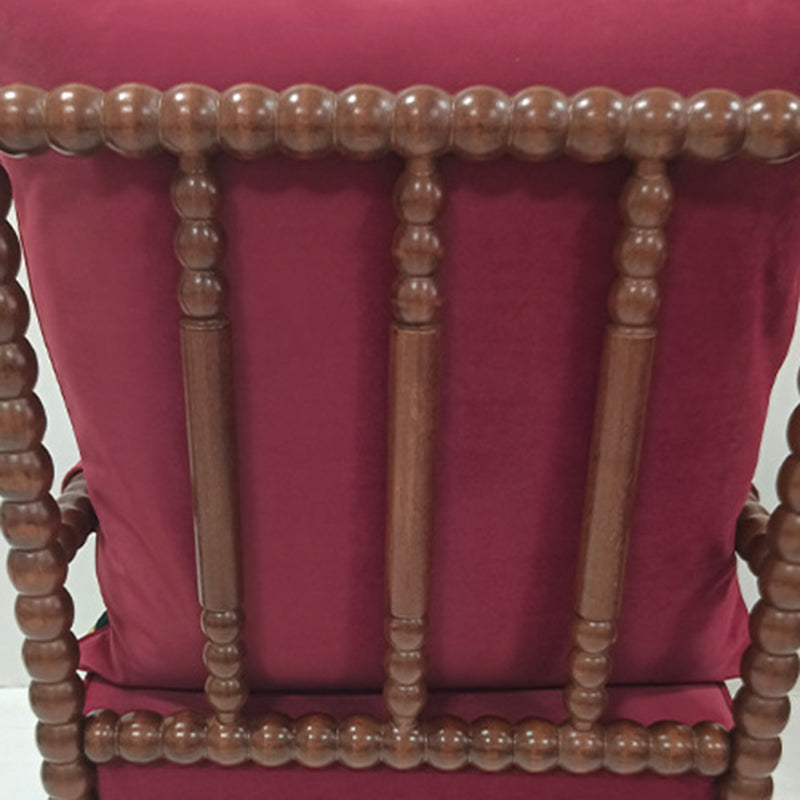 Traditional French Rectangular Velvet Oiled Leather Solid Wood Accent Chair Backrest Armrest For Living Room