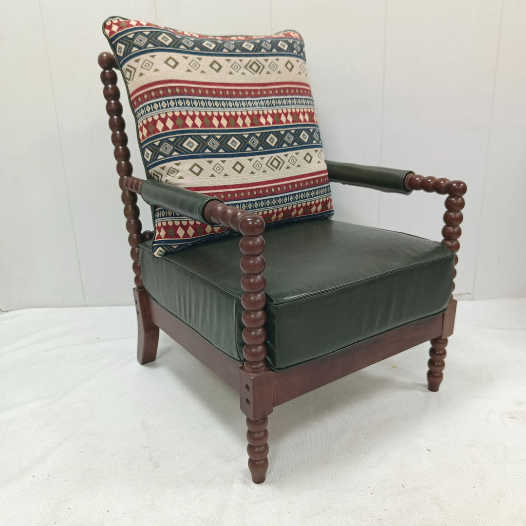 Traditional French Rectangular Velvet Oiled Leather Solid Wood Accent Chair Backrest Armrest For Living Room