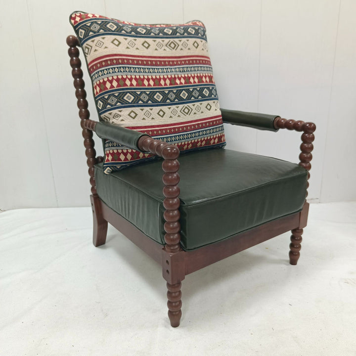 Traditional French Rectangular Velvet Oiled Leather Solid Wood Accent Chair Backrest Armrest For Living Room