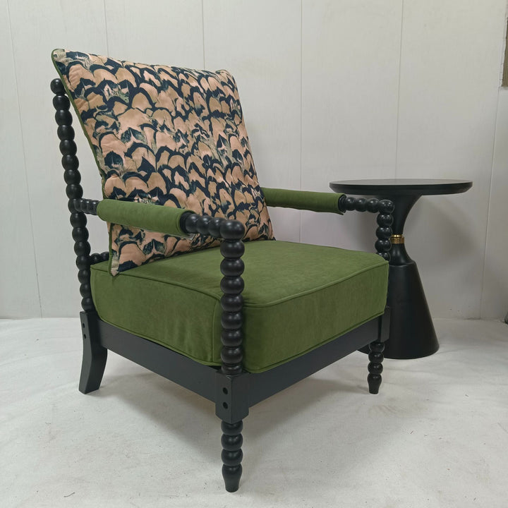 Traditional French Rectangular Velvet Oiled Leather Solid Wood Accent Chair Backrest Armrest For Living Room