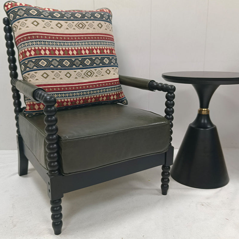 Traditional French Rectangular Velvet Oiled Leather Solid Wood Accent Chair Backrest Armrest For Living Room