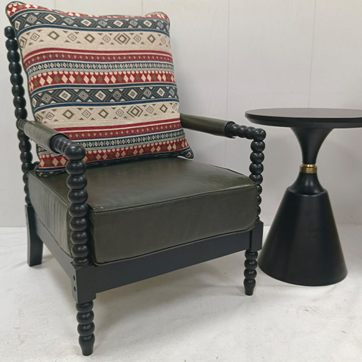 Traditional French Rectangular Velvet Oiled Leather Solid Wood Accent Chair Backrest Armrest For Living Room