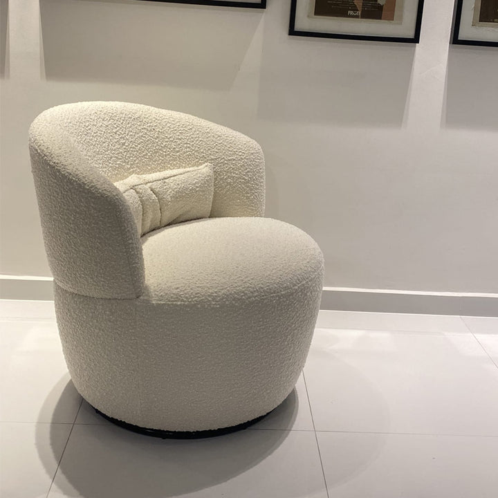 Contemporary Nordic Curved Sherpa Fabric Velvet Cotton-Linen Solid Wood Accent Chair Backrest Armless For Living Room