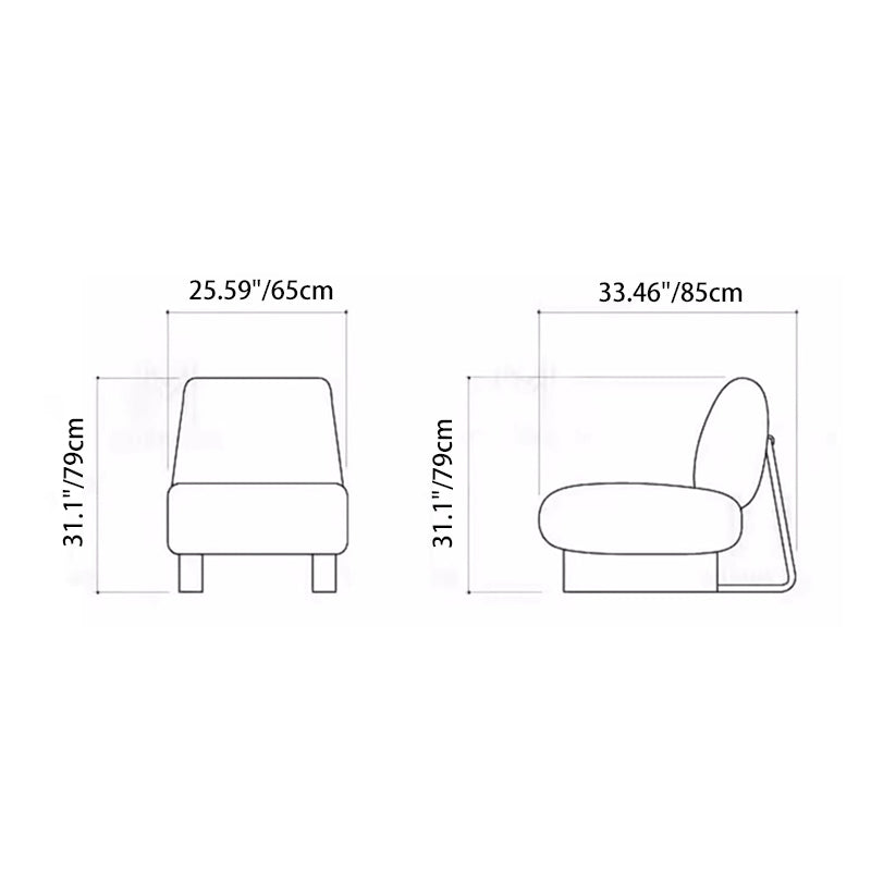 Contemporary Nordic Rectangular Linen-Cotton Loop Velvet Ash Wood Stainless Steel Accent Chair Backrest Armless For Living Room
