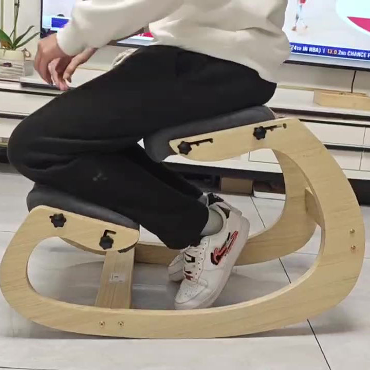 Moderno Minimalista Curvado Niños Madera Maciza Algodón-Lino Silla de Corrección Silla de Escritorio Sin Brazos Sin Respaldo Para Oficina en Casa 