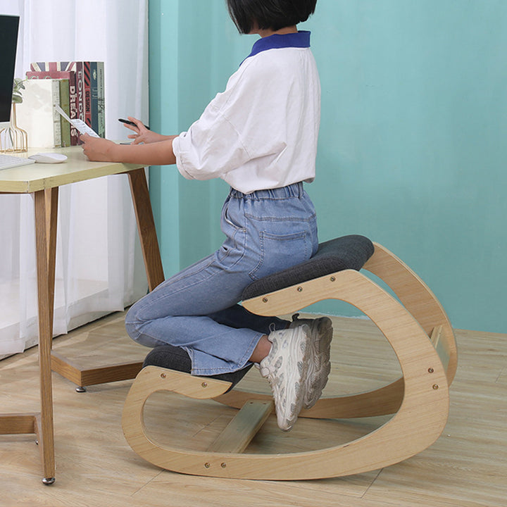 Moderno Minimalista Curvado Niños Madera Maciza Algodón-Lino Silla de Corrección Silla de Escritorio Sin Brazos Sin Respaldo Para Oficina en Casa 