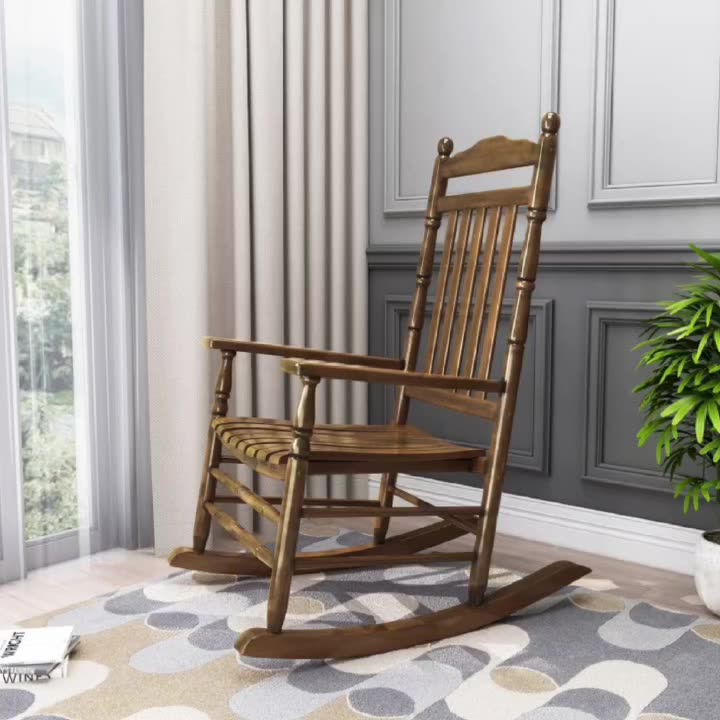 Moderner rechteckiger Schaukelstuhl aus Pappelholz im nordischen Stil mit Rückenlehne und Armlehnen für das Wohnzimmer 