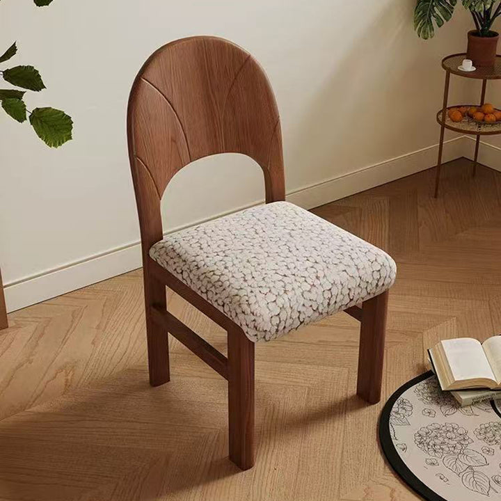 Traditional French Curved Solid Wood Sherpa Fabric Velvet Dining Chair Backrest Armless For Dining Room &amp; Kitchen
