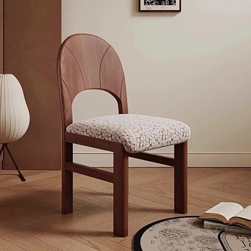 Traditional French Curved Solid Wood Sherpa Fabric Velvet Dining Chair Backrest Armless For Dining Room &amp; Kitchen