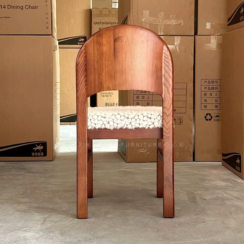 Traditional French Curved Solid Wood Sherpa Fabric Velvet Dining Chair Backrest Armless For Dining Room &amp; Kitchen