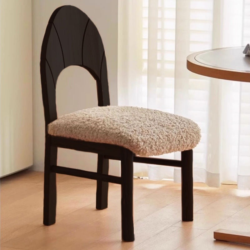Traditional French Curved Solid Wood Sherpa Fabric Velvet Dining Chair Backrest Armless For Dining Room &amp; Kitchen