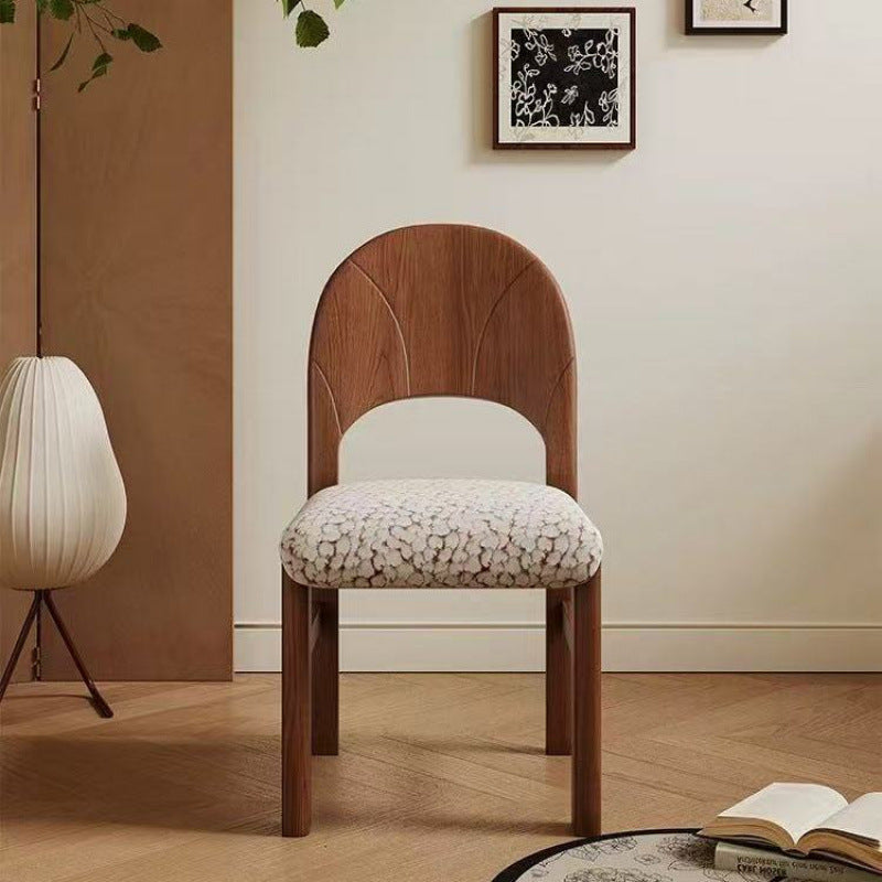 Traditional French Curved Solid Wood Sherpa Fabric Velvet Dining Chair Backrest Armless For Dining Room &amp; Kitchen