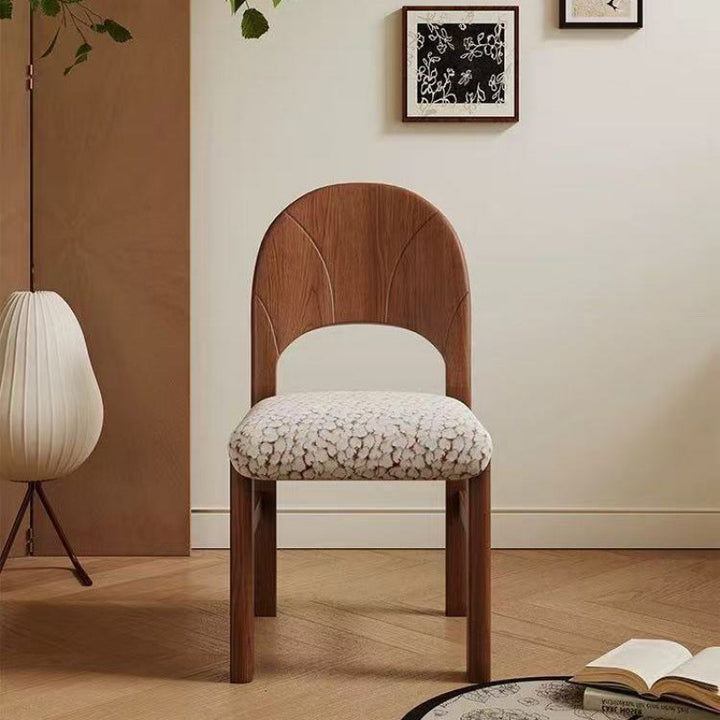 Traditional French Curved Solid Wood Sherpa Fabric Velvet Dining Chair Backrest Armless For Dining Room &amp; Kitchen