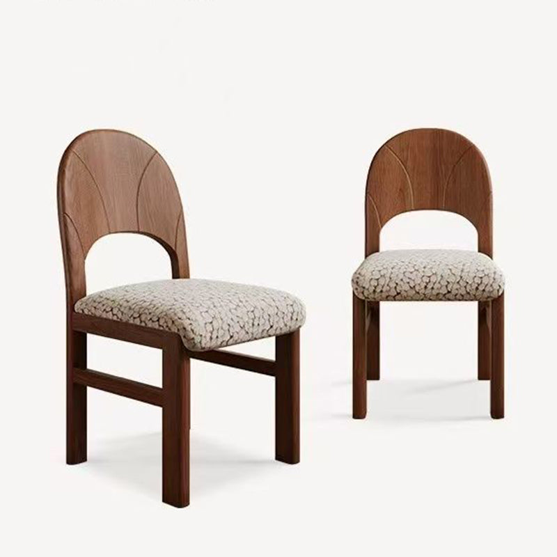 Traditional French Curved Solid Wood Sherpa Fabric Velvet Dining Chair Backrest Armless For Dining Room &amp; Kitchen
