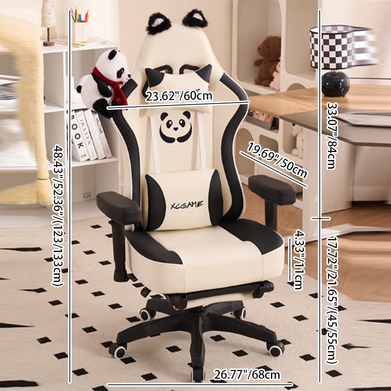 Chaise de bureau rectangulaire contemporaine Creative Panda en microfibre cuir, acier et nylon, avec dossier réglable, accoudoirs pivotants et réglables en hauteur pour la maison et le bureau 