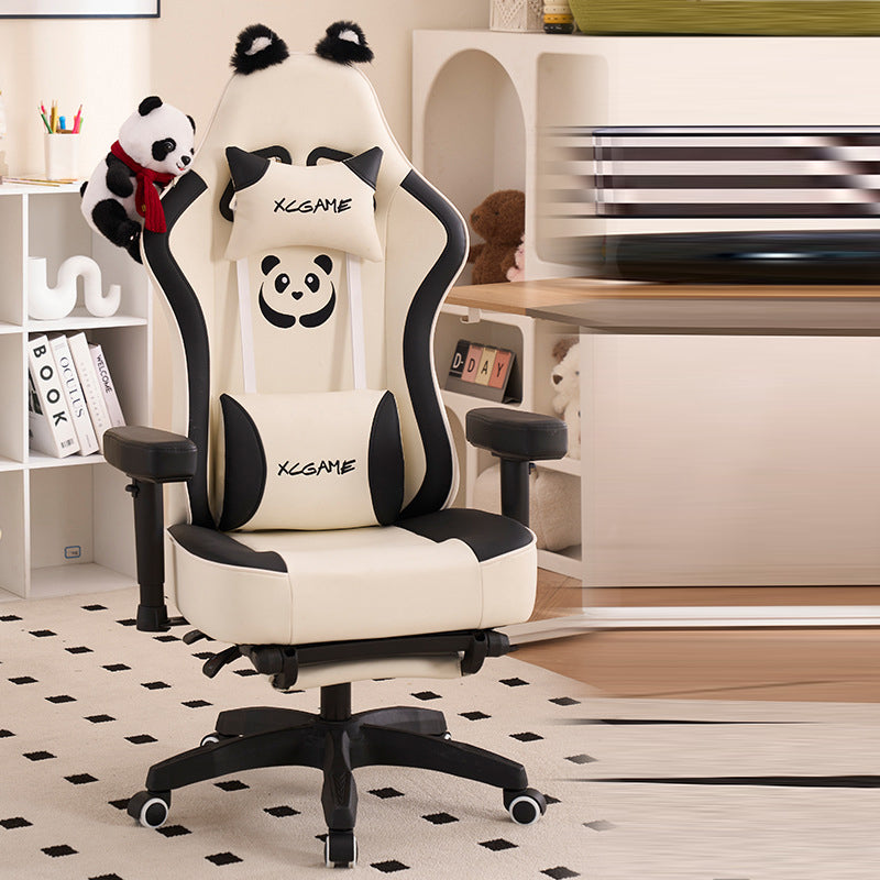 Chaise de bureau rectangulaire contemporaine Creative Panda en microfibre cuir, acier et nylon, avec dossier réglable, accoudoirs pivotants et réglables en hauteur pour la maison et le bureau 