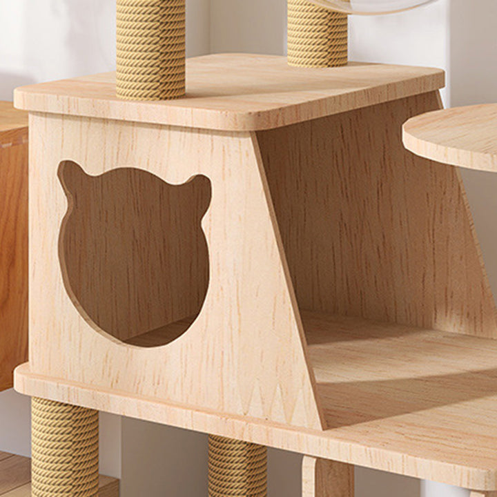Contemporary Creative Cylindrical Trapezoid Solid Wood Hemp Rope Cat Tree For Living Room