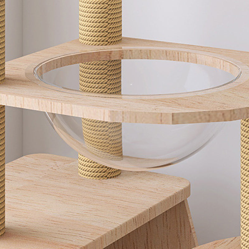 Contemporary Creative Cylindrical Trapezoid Solid Wood Hemp Rope Cat Tree For Living Room