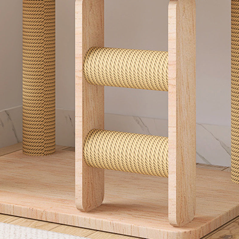 Contemporary Creative Cylindrical Trapezoid Solid Wood Hemp Rope Cat Tree For Living Room