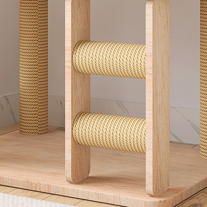 Contemporary Creative Cylindrical Trapezoid Solid Wood Hemp Rope Cat Tree For Living Room