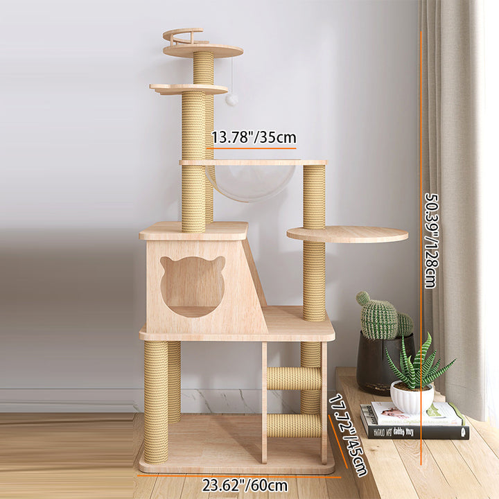 Contemporary Creative Cylindrical Trapezoid Solid Wood Hemp Rope Cat Tree For Living Room
