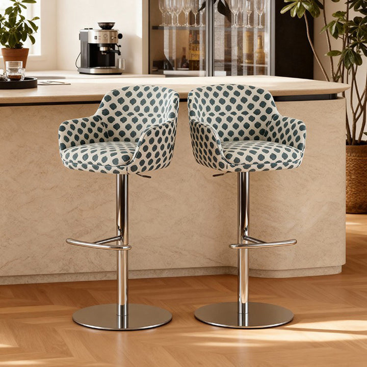 Moderner minimalistischer gebogener Stoff-Ökoleder-Edelstahl-Barhocker mit Rückenlehne und Armlehne für Esszimmer &amp; Küche 