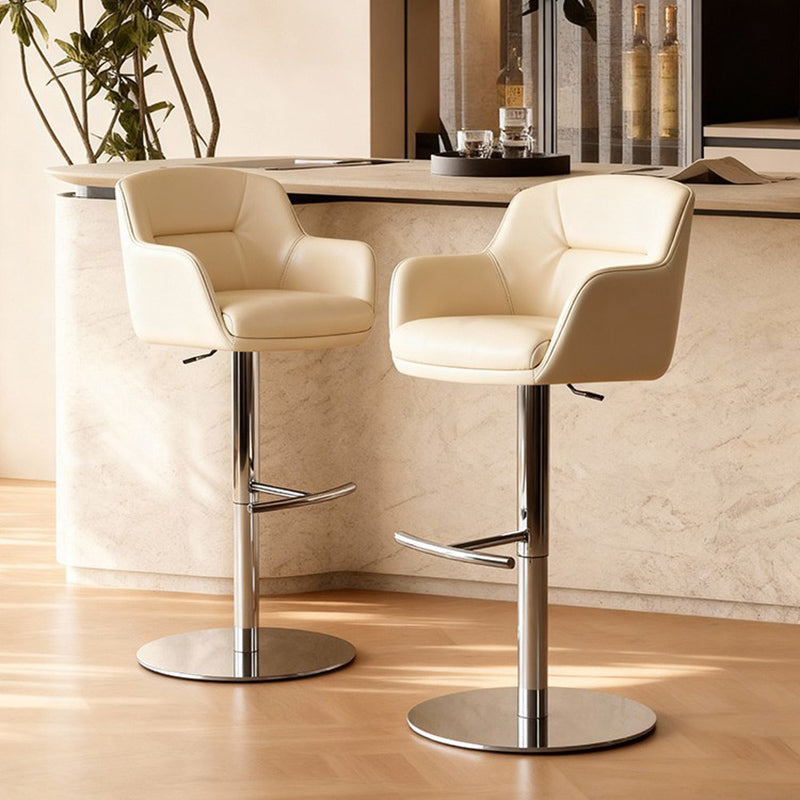 Moderner minimalistischer gebogener Stoff-Ökoleder-Edelstahl-Barhocker mit Rückenlehne und Armlehne für Esszimmer &amp; Küche 