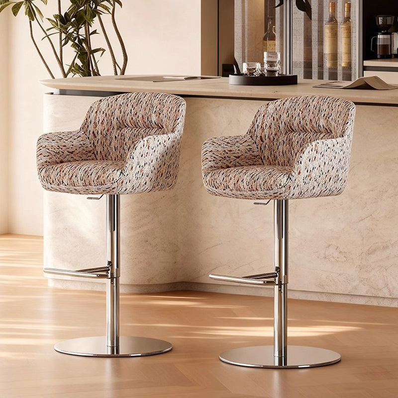 Moderner minimalistischer gebogener Stoff-Ökoleder-Edelstahl-Barhocker mit Rückenlehne und Armlehne für Esszimmer &amp; Küche 