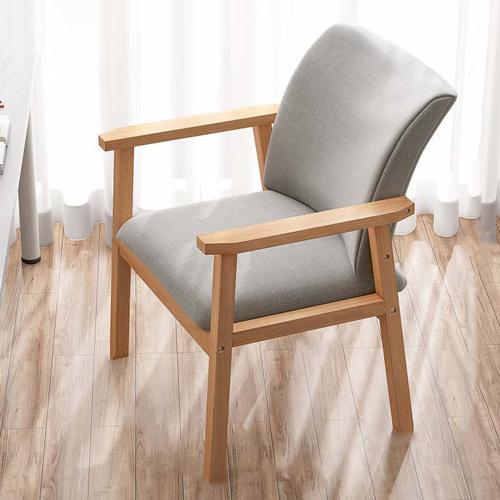 Modern Minimalist Rectangular Fabric Rubberwood Accent Chair Backrest Armrest For Living Room